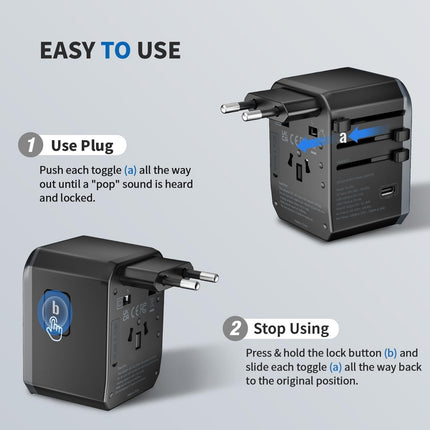 EPICKA ülemaailmne reisiadapter, universaalne reisipistiku adapter 30W, rahvusvaheline pistikupesa adapter 3 USB-C ja 2 USB-A pistikuga, reisiadapter Saksamaa, USA, Ühendkuningriigi, Jaapani, Tai ja Austraalia jaoks TA-105C