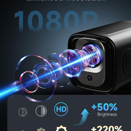 【Autofookus ja 1080P】 Mini nutikas projektor 4K toega, kaasaskantav projektor WiFi ja Bluetoothiga, 5W kõlar, Android-projektor, hääljuhtimine, õues kasutatav filmiprojektor