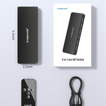 Lemorele 5 sisendi ja 1 väljundi HDMI jaotur, 4K UHD jaotur kaugjuhtimispuldiga, lüliti toetab 4K@30Hz, 1080P, HDCP, HDR Firestick Xbox PS4 PS3 Blu-Ray DVD jaoks