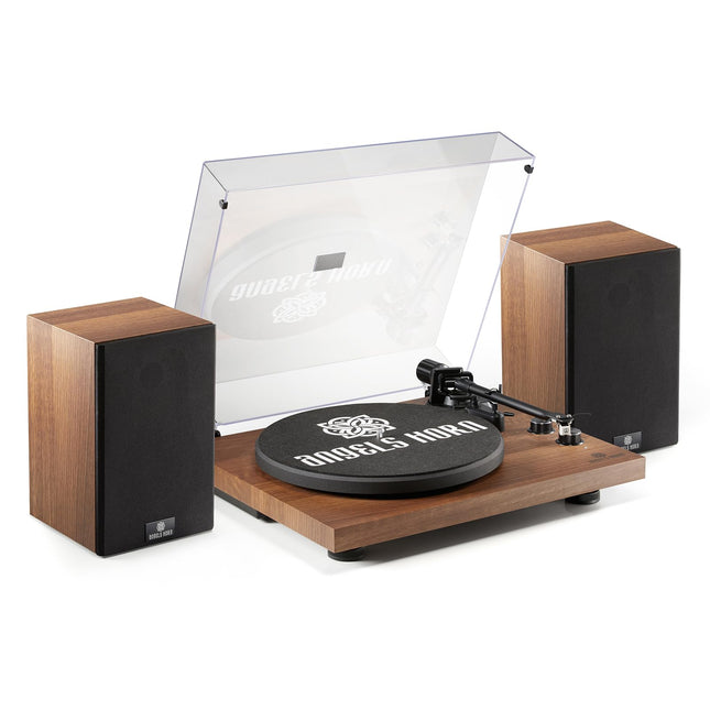 Angels Horn Vintage plaadimängija, Bluetooth HiFi plaadimängija väliste riiulikõlaritega, integreeritud fono-eelvõimendi 33/45 p/min ja AT-3600L helipead, kahekiiruseline rihmülekanne