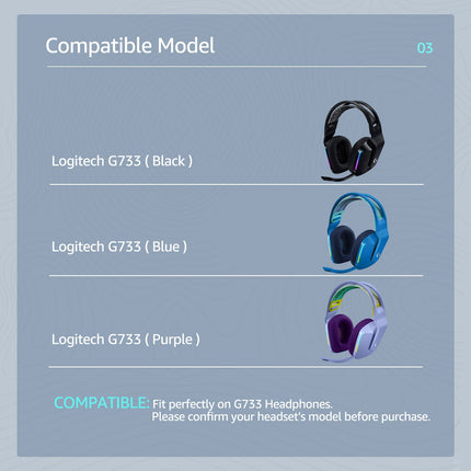 Wzsipodi vahetuskõrvapadjad Logitech G733 mängukõrvaklappidele, sobivad ka Logitech G335 juhtmevabadele kõrvaklappidele, kõrvapadjatarvikud pehme võrkkanga ja isolatsioonivahuga (must)