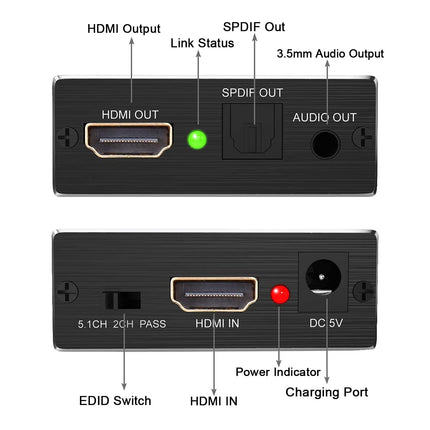 SDDKDZKG 4K x 2K HDMI heliekstraktori jaotur, HDMI-HDMI heli ja optiline TOSLINK SPDIF helimuunduri adapter 3,5 mm stereoheli jaoturiga, must SDK-A78