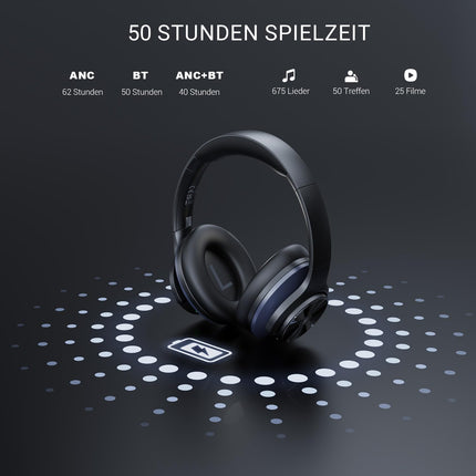 OneOdio A10 Bluetooth-kõrvaklapid hübriidse aktiivse mürasummutusega [kuni 62 tundi] Juhtmevabad kõrvaklapid kõrglahutusega heli, sügava bassi ja mikrofoniga reisimiseks, koju ja kontorisse (mustad)