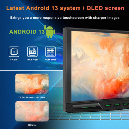 10,1 Zoll Einzel DIN Autoradio Android 13.0 mit 360-Grad-Drehung, drahtloser CarPlay- und Android Auto-Unterstützung, mit 8-Core 4+64GB/GPS-Navigation/DAB+/Bluetooth/WiFi, MIC/Rückfahrkamera