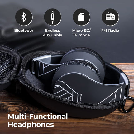 PowerLocus juhtmevabad kõrvaklapid, Bluetooth-kõrvaklapid mikrofoniga, kokkupandavad, pehmed kõrvapadjad, Hi-Fi stereobass, peakomplekt juhtmevaba ja juhtmega režiimis lastele/täiskasvanutele/telerile/arvutile/kodukontorisse
