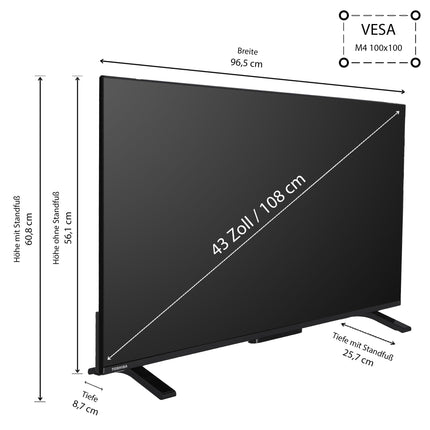 Toshiba 43UV2363DAW 43-tolline televiisor/VIDAA nutiteler (4K UHD, HDR Dolby Vision, kolmekordne tuuner, Bluetooth, Dolby Audio) [2024]
