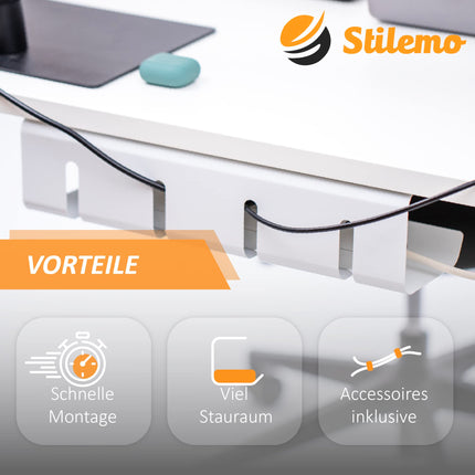 Stilemo® kaablikanali laud - kaablihalduslaua korraldaja kaabliläbiviik - kaablihaldus, kaablihoidik, kaablikandiku laud - 43x12x10cm - kaablikorv valge