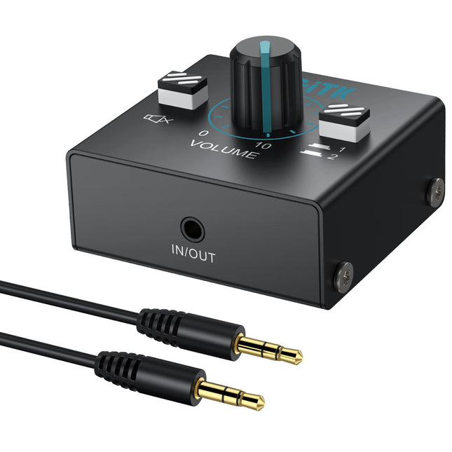 YGiTK 3,5 mm audiolüliti 2(1)-sisend-1(2)-väljundiga audiolüliti 3,5 mm audiokaabliga, helitugevuse reguleerimise ja ühe nupuvajutusega vaigistusnupuga, kõlarite ja kõrvaklappide helilüliti helijaotur
