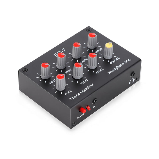 7-band sound equalizer, DC5V-12V output, 12 DB high bass adjustment, aluminum alloy two-channel digital equalizer
