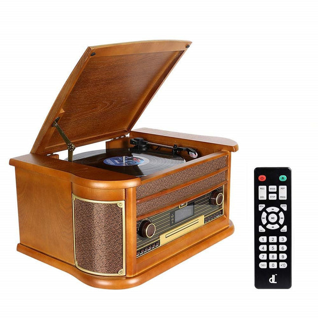 Plaadimängija 9-ühes DAB vinüülplaadimängija, vintage-stiilis puit, Bluetoothi/FM/stereokõlari/CD/MP3/kasseti/USB-ga