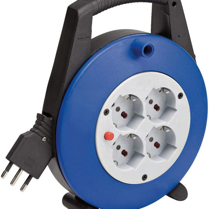 Brennenstuhl 1092235 Vario Line kaablirull, 5 m, 4 Itaalia standardile vastava pistikupesaga ja Schuko pistikuga, 10/16 A, must, sinine, helehall, sinine