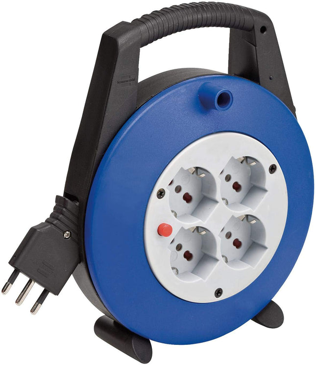 Brennenstuhl 1092235 Vario Line kaablirull, 5 m, 4 Itaalia standardile vastava pistikupesaga ja Schuko pistikuga, 10/16 A, must, sinine, helehall, sinine