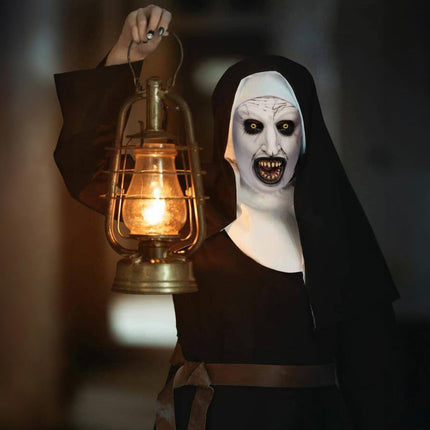 MXJFYY hirmutavad halloweeni maskid, jube nunna mask, halloweeni nunna cosplay hirmutav lateksist õudusmask pearätiga täiskasvanutele halloweeni cosplay kostüümipeo rekvisiidid