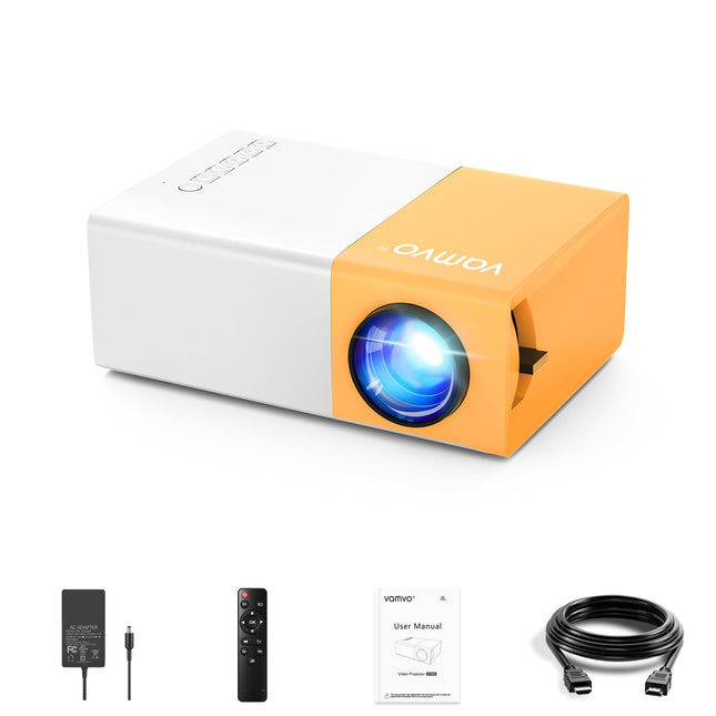 Vamvo miniprojektor YG300Pro, kaasaskantav LED-videoprojektor, ühildub nutitelefoni/PS4/Fire Stickiga, 1080p Full HD, Bluetooth 5.4 heli, kollane+valge, HDMI/USB/3,5 mm pesa