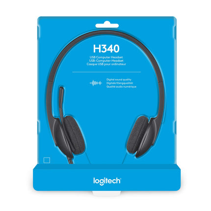 Logitech H340 kõrvaklapid mikrofoniga, stereo peakomplekt, reguleeritav mürasummutav mikrofon, pöörlevad kõrvapadjad, USB-port, 1,8 m kaabel, PC/Mac/sülearvuti - must