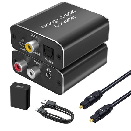 AMANKA analoog-digitaalaudi muundur optilise kaabliga - analoog-digitaalmuundur RCA Cinch + 3,5 mm audiopesa Toslink/SPDIF koaksiaalaudioadapterile teleri, DVD, Blu-Ray, PS3, XBOX jaoks - alumiinium