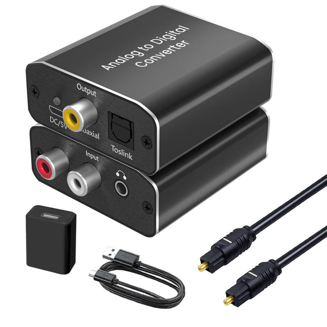 AMANKA analoog-digitaalaudi muundur optilise kaabliga - analoog-digitaalmuundur RCA Cinch + 3,5 mm audiopesa Toslink/SPDIF koaksiaalaudioadapterile teleri, DVD, Blu-Ray, PS3, XBOX jaoks - alumiinium
