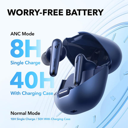 Soundcore by Anker Liberty 4 NC Bluetooth mürasummutavad kõrvaklapid, 98,5% mürasummutus, adaptiivne mürasummutus kõrvadele ja ruumiline heli, kõrglahutusega heli, 50H taasesitus (sinine)