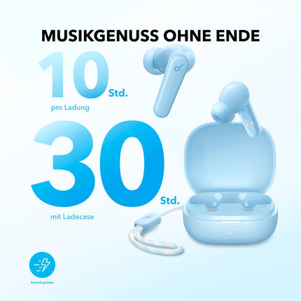 Soundcore by Anker P20i juhtmevabad Bluetooth-kõrvaklapid, 10 mm draiverid, Bluetooth 5.3, kohandatav ekvalaiser, 30-tunnine mänguaeg, IPX5 veekindlus, 2 tehisintellektiga mikrofoni, eraldi kasutatavad (helesinine)