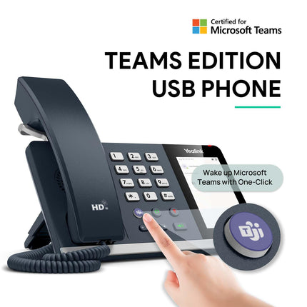 Yealink MP45 USB Teams telefon, juhtmega lauatelefon tööks, sertifitseeritud Microsoft Teamsi ja Skype'i ärisüsteemi poolt, arvutiga USB-A/C kaudu töötav