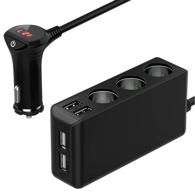 (7 ühes) sigaretisüütaja jaotur autolaadija 12V: 120W autolaadija 3 pesaga 24V mitmekordne jaotur alalisvoolu jaoks LED-voltmeetriga lülitiga 4 USB-porti 6.8A kõikidele mobiiltelefonidele, GPS-autokaameratele jne.