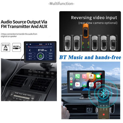 Kaasaskantav juhtmevaba autoraadio Apple CarPlay ja Android Auto ühendusega, 7-tollise IPS-puutetundliku ekraaniga autoaudio vastuvõtja, toetab Bluetoothi, FM-i, GPS-i ja Mirror Linki