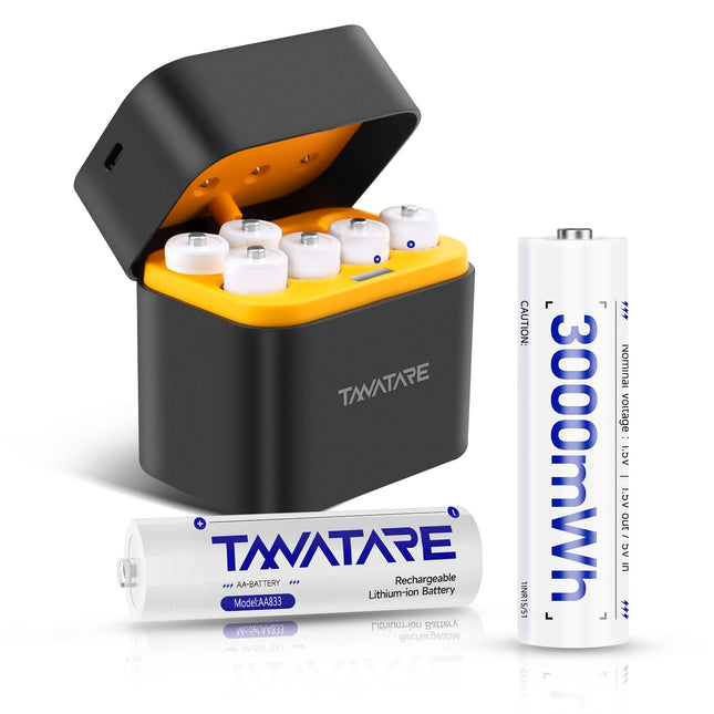 Tanatare Rechargeable Lithium Batteries AA with Quick Charger, 8 Pack 1.5V 3000mWh High Capacity Long Lasting Power Batteries with Integrated Charging Storage Box