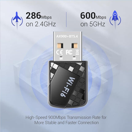 【2-ühes】 USB WiFi-pulk arvutile ja 5.4 Bluetooth-adapterile, AX900 WiFi6 USB WiFi-adapter kahesageduslik 2.4GHz/5GHz sisemine antenn 5dBi ühildub Windows 11/10/8.1/8/7-ga, arvuti/lauaarvuti/sülearvuti jaoks