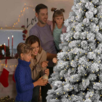 BAKAJI Alpine pine Christmas tree, green, snow-covered, super dense, full, iron base, high quality, branches with snow, easy assembly, very dense Christmas decoration (210 cm)