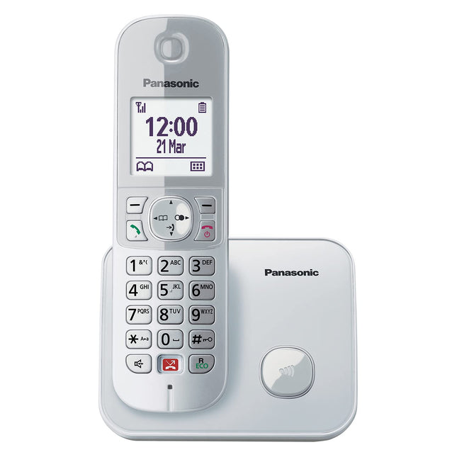 Panasonic Dual-Micro/Nano KX-TG6851GS juhtmeta telefon (blokeerib kuni 1000 telefoninumbrit, selge kirjasuurus, valju telefonitoru, täisdupleks käed-vabad) pärlhõbedane
