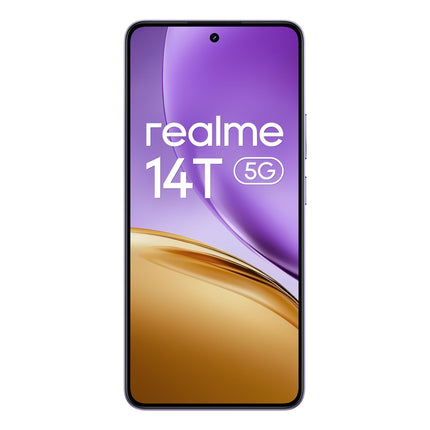 realme 14T 5G nutitelefon, 8+256 GB, 5260 mAh aku, Dimensity 6300 kiibistik, IP69 veekindel, 50 MP kaamera, 120 Hz silmasõbralik ekraan, lilla, Amazoni eksklusiivne (ilma adapterita)