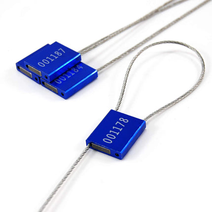 Security seals, cable seals, cable ties, metal signs, aluminum alloy, wire, cable seals, blue, 100 pieces