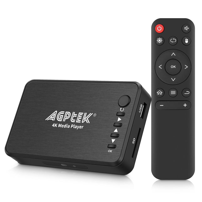 AGPTEK USB 2.0 1080P (1920 × 1080) HD meediapleier RMVB MKV SD SDHC USB JPEG - optilise stereo L/R audio väljundiga, IR kaugjuhtimispuldiga