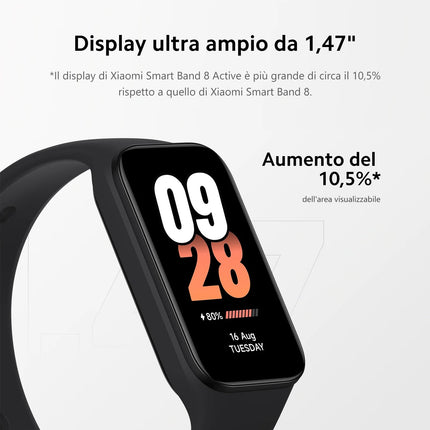 Xiaomi Smart Band 8 Active - 1,47-tolline ekraan, pulsimõõtja, üle 50 spordirežiimi, kompaktne 9,99 mm korpus, kuni 14-päevane aku tööiga, une- ja stressitase, must