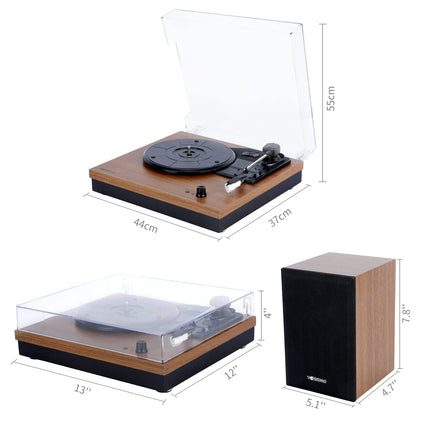 Vinyl Record Player VOSTERIO Bluetooth Record Player with Two 15W External Speakers HiFi Stereo Speakers, 3-Speed ​​33/45/78 RPM, Bluetooth Input &amp; Output, Aux-in, Walnut