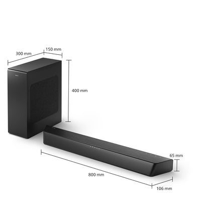 Philips TAB7207/10 Soundbar 2.1 juhtmevaba subwoofer, Dolby Atmos, kinoheli, rikkalik ja sügav bass, HDMI ARC, üliõhuke disain