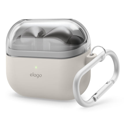 elago Compatible with Samsung Galaxy Buds 3 Case &amp; Galaxy Buds 3 Pro Case, Duo Case with Carabiner, Premium Silicone + TPU Case, Wireless Charging, Earphone Accessories, for Men, for Women (Taupe)