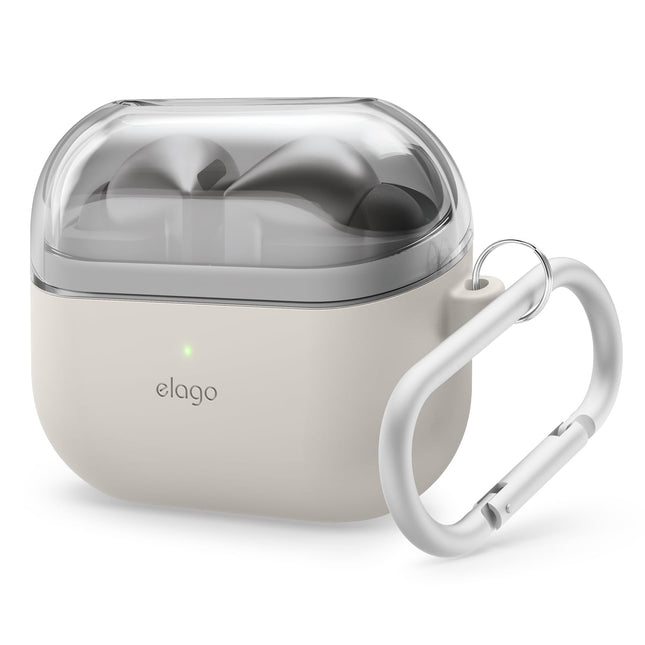 elago Compatible with Samsung Galaxy Buds 3 Case &amp; Galaxy Buds 3 Pro Case, Duo Case with Carabiner, Premium Silicone + TPU Case, Wireless Charging, Earphone Accessories, for Men, for Women (Taupe)