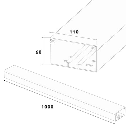 Habengut CC10116 Kaablikanal (kinnitusavadega aluses) 60x110 mm, valmistatud PVC-st, värvus: valge, pikkus 1 m