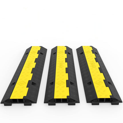 VEVOR Cable Protection Mat 3 Pack 2 Channel, 101 x 25 x 5 cm Cable Overrun Protection, Cable Bridge Made of Commercial Thermoplastic Rubber with Modular Design for Parking Lots, Warehouses, Black