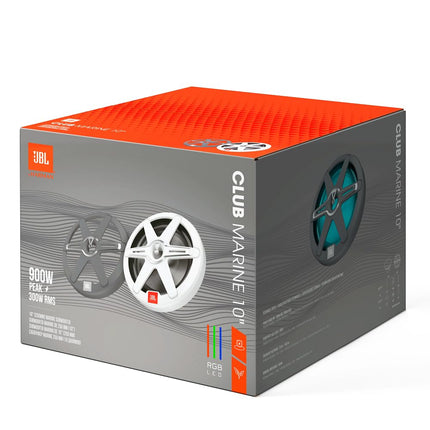 JBL Club Marine 10-inch Passive Boat Subwoofer - High-Performance Deep Bass Speaker Waterproof, 900 W, Multi-Color LED Illuminated, Saltwater-Resistant Outdoor Speaker, Black and White