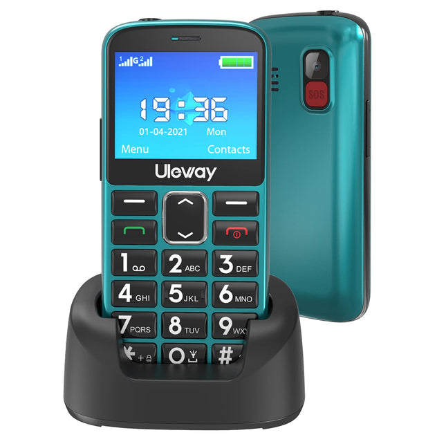 Uleway seenioride mobiiltelefon suurte nuppude ja lepinguta mobiiltelefoniga, 2,3-tolline LCD-ekraan | Kuuldeaparaatidega ühilduv | SOS-funktsioon | Kahe SIM-kaardiga mobiiltelefon | Taskulamp ja laadimisjaam