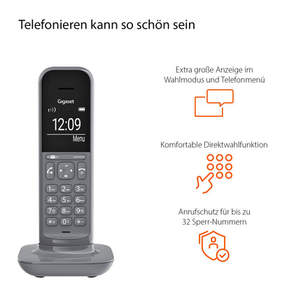 Gigaset CL390HX - Disain DECT-telefonitoru laadimisalusega - Fritzbox-ühilduv - Juhtmeta telefon ruuteri ja DECT-aluse jaoks - 2 akustilist profiili, hall [Saksa versioon] [Ilma aluseta]