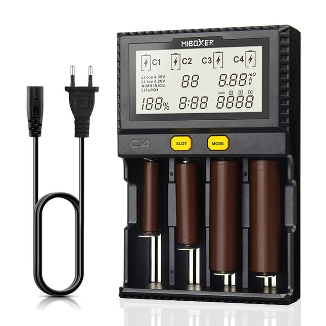 AUKSKY 18650 akulaadija, universaalne nutikas akulaadija LCD-ekraaniga NI-MH, NI-Cd, AA, AAA, 14500, 18350, 21700, 26650, Li-Ion LiFePO4, RCR123A akude jaoks (4 pesa) 4 porti