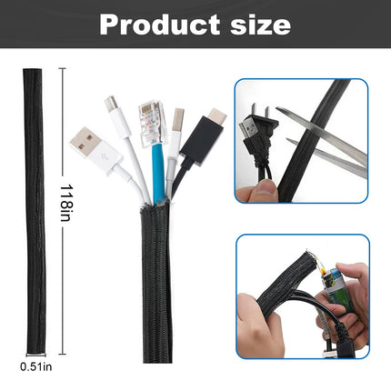 SIGANDG 3 Meter Dog and Cat Cable Protector, Cable Sleeves 13mm, Protect Cables from Pet Chewing, Expandable Braided Self-Closing Cable Sleeve