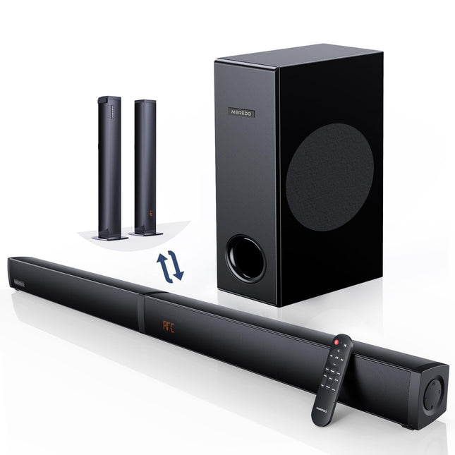 MEREDO heliriba teleri, arvuti, mängude, subwooferi ja 2.1-kanalilise eemaldatava 2-ühes arvutikõlariga, USB-heliülekande ja reguleeritava bassi/kõrgete helidega, 5 ekvalaiseriga - HD-ARC/BT 5.4/optiline/AUX-80cm