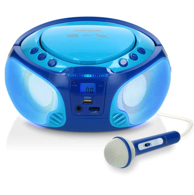 Lenco SCD-650 - kaasaskantav CD-raadio - laste boombox - USB ja mikrofon - 6-vatine boombox - USB taasesitus - AUX - FM-raadio - sinine