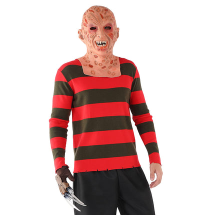 Yearsahrk Freddy Kruegeri kostüüm, 4-osaline õudusunenäo kostüüm, triibuline kampsun, hirmutav mask, kinnas küünisega, kauboi müts, halloweeni cosplay täiskasvanutele (suur)