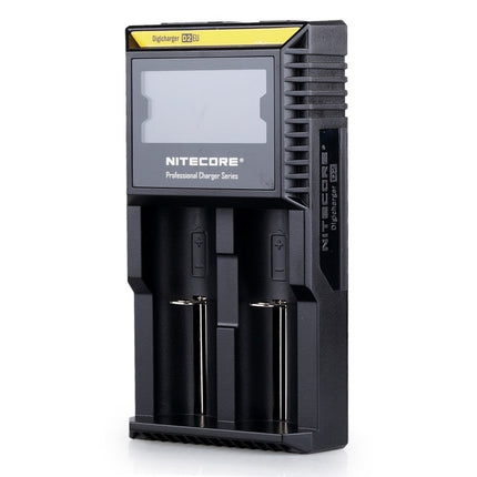 NiteCore D2 EU Intellicharger intelligentne nutikas universaalne LCD-ekraaniga topeltakulaadija must 18650 18350 26650 AAA AA CR123A akudele