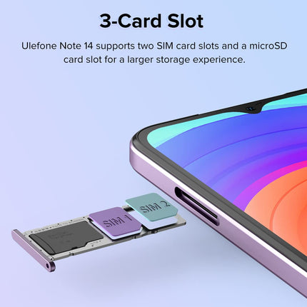 Ulefone Android 12 4G Smartphone without Contract Note 14(64GB), 3-Card Slot, Quad Core 4GB+64GB, Dual-SIM Mobile Phone, 6.52'' HD+, 8MP+13MP Camera, 4500mAh Battery, Face Unlock GPS Black